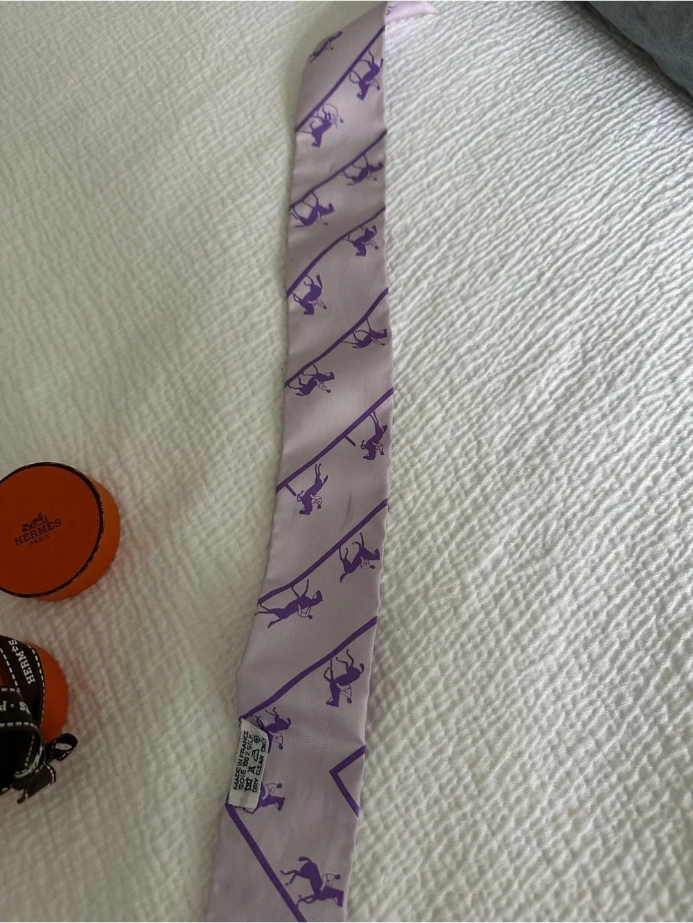 Hermes Lilac and Purple Printed Silk Twilly Scarf